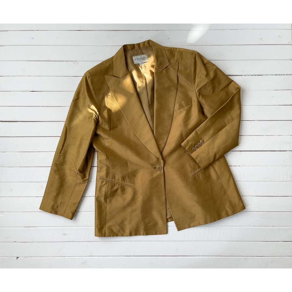 vtg Emanual Ungaro designer golden tan‎ silk dark academia blazer jacket